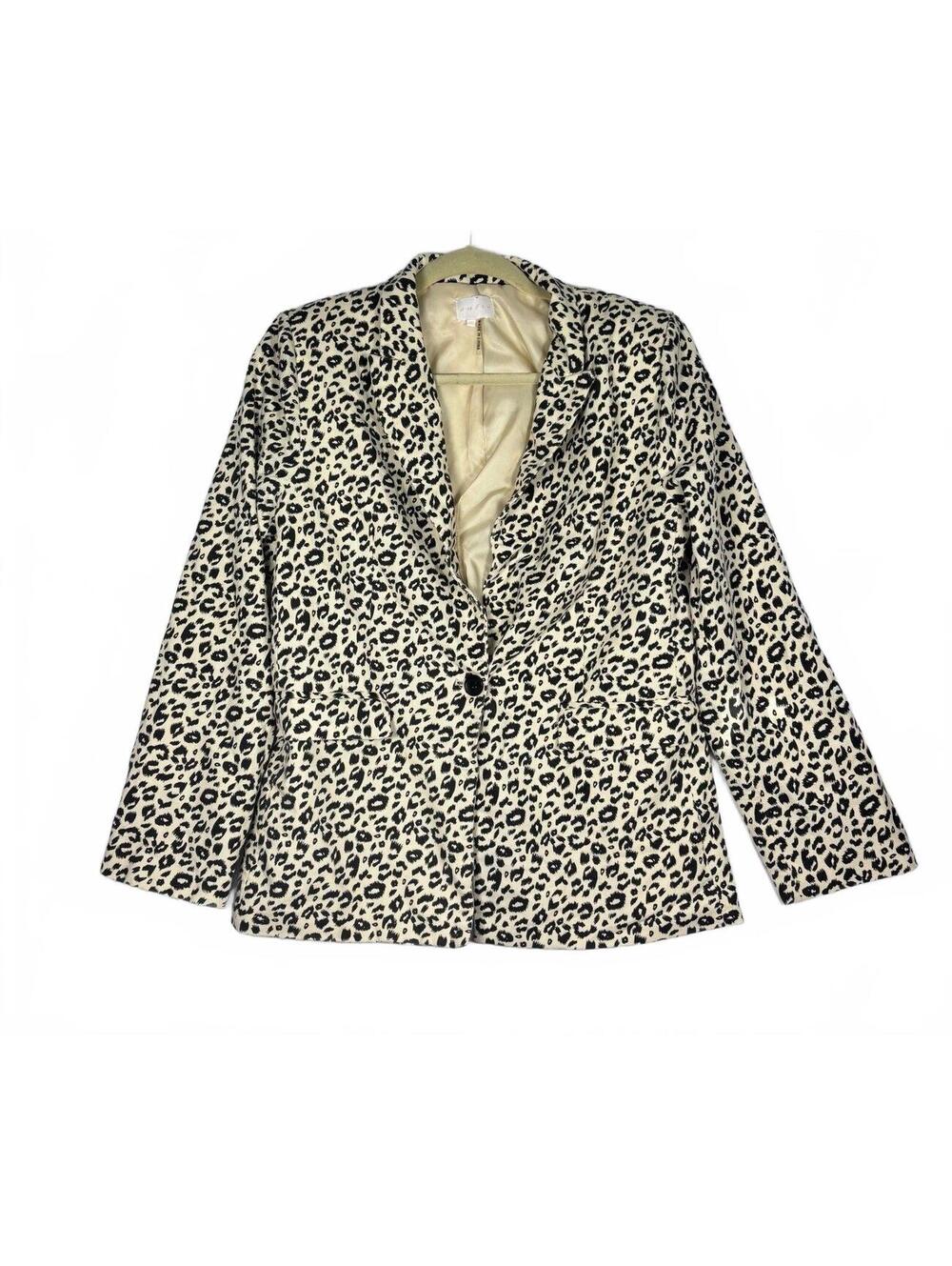 Entro Women’s Medium Leopard Print Blazer Cream Black Animal Print Jacket